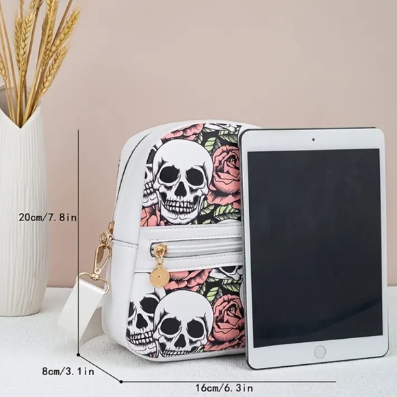 Mini Skull and Flower Print Lightweight Crossbody Bag Gothic Pink - Picture 9 of 9